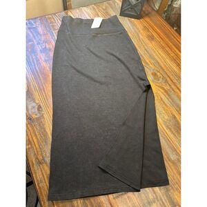 HEYSON Black Ribbed Knit Thermal Maxi Skirt‎ Side Slit Size Large NWT